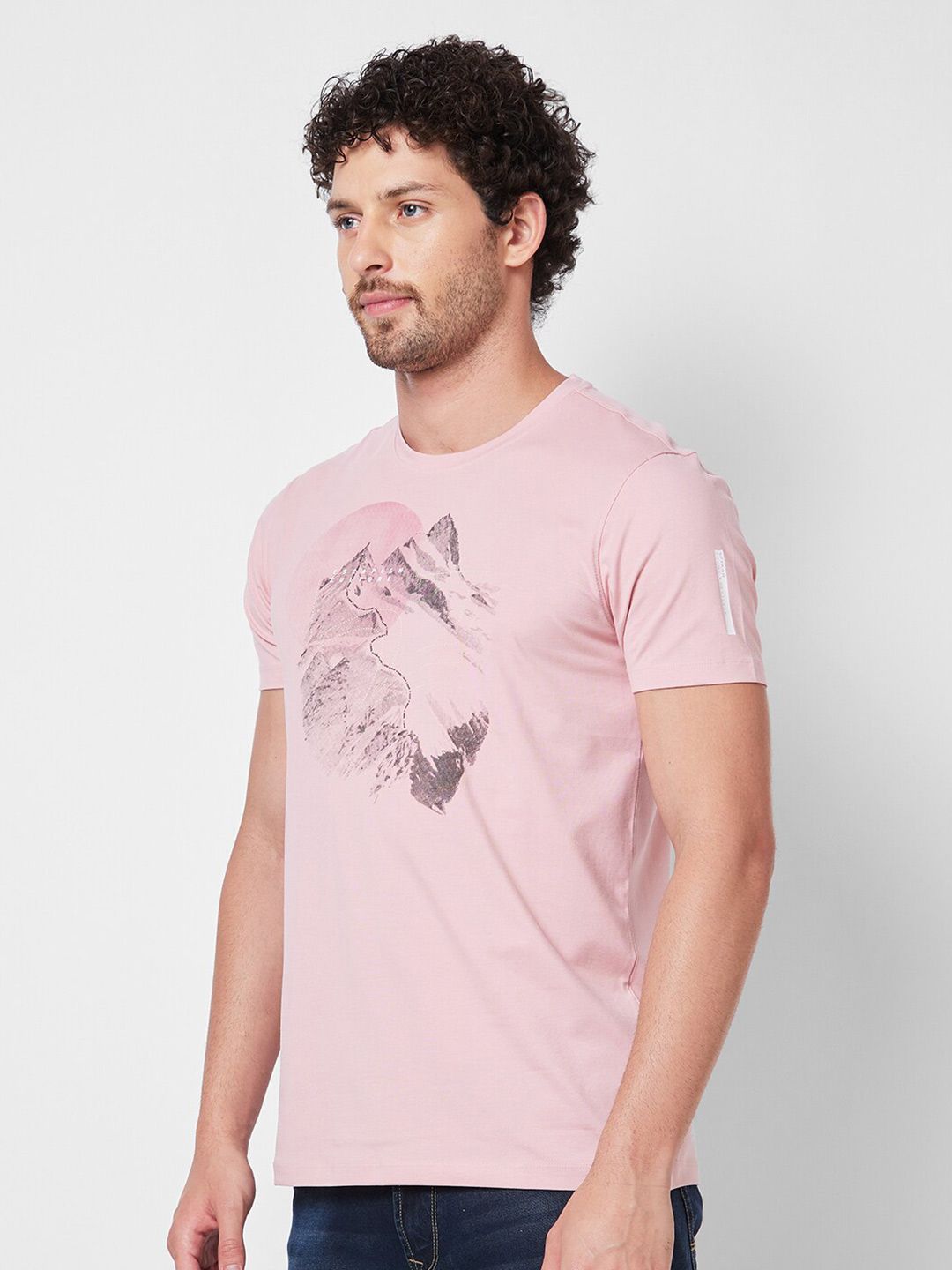 SPYKAR Round Neck Short Sleeves Printed Slim Fit Cotton T-shirt