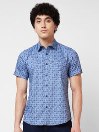 SPYKAR Spread Collar Short Sleeves Geometric Printed Cotton Casual Shirt