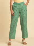 W Women Green Geometric Printed Pure Cotton Trouser