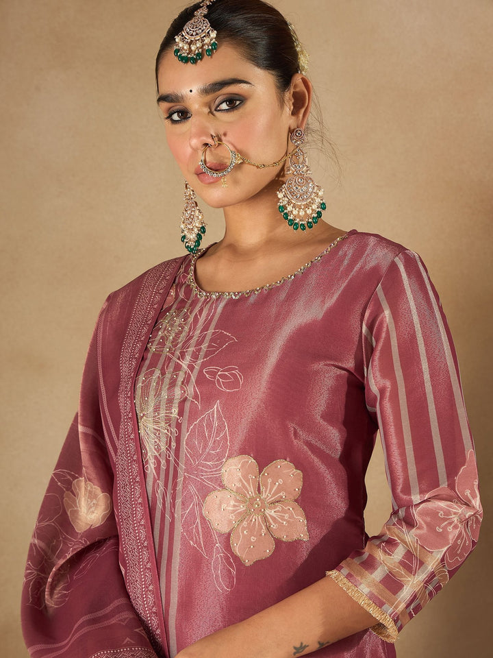 Indo Era Floral Printed Sequinned Straight Kurta With Trousers And Dupatta
