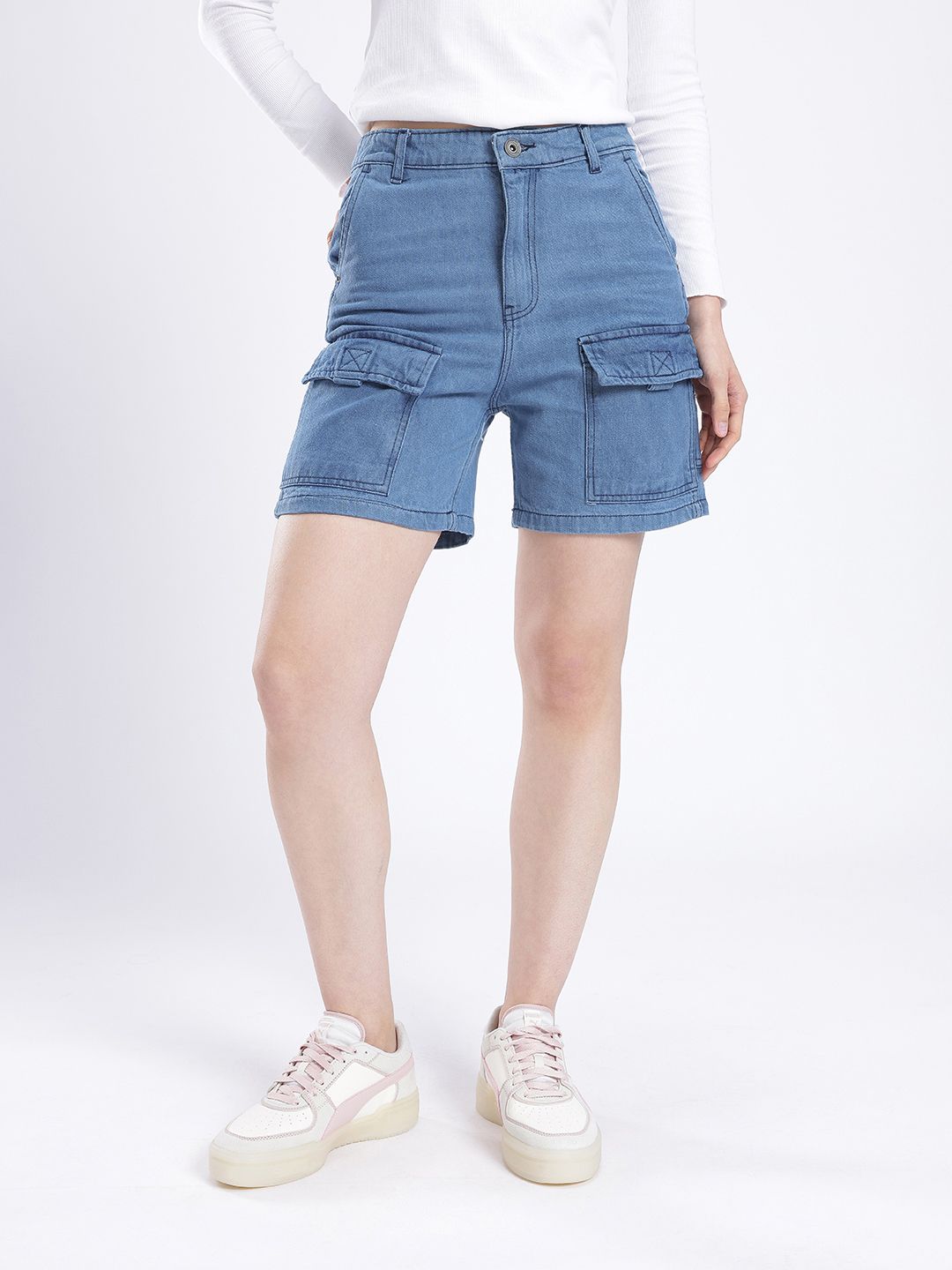 DressBerry Women Utility Touch Denim Cargo Shorts