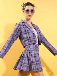 Tokyo Talkies Checked Blazer With Pleated Skirt