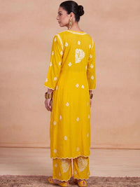 Rumah Wanita Chikankari Motif Etnik Bersulam Kurta Chikankari Biasa dengan Palazzos