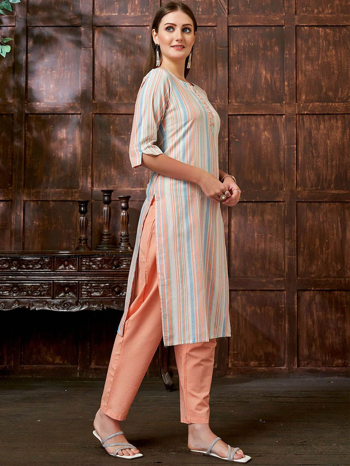 KALINI Woven Design Straight Kurta With Trousers