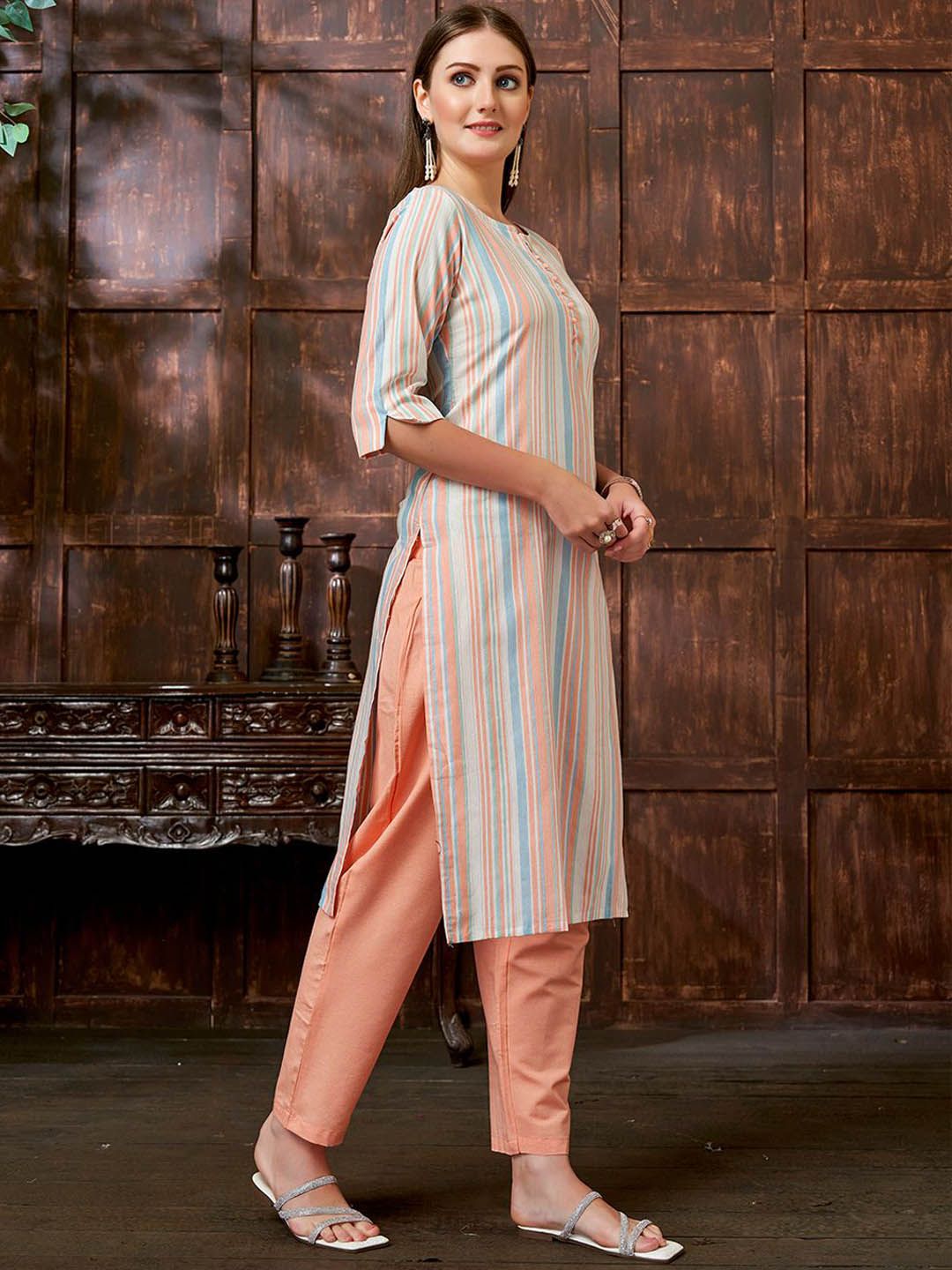 KALINI Woven Design Straight Kurta With Trousers