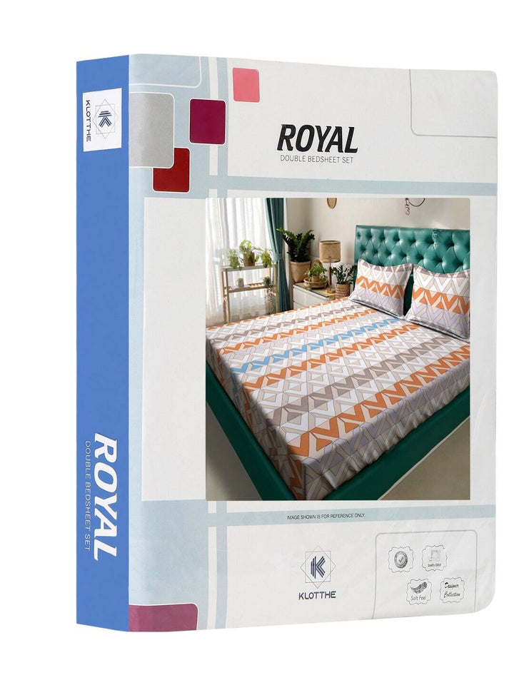 KLOTTHE Coklat Geometric Polycotton 300 TC Cadar Katil King dengan 2 Sarung Bantal-98 x 89 inci