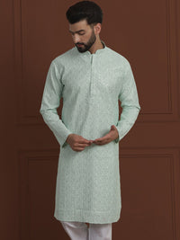 SOJANYA LUXE Sulam Bunga Labuci Mandarin Kolar Kapas Kurta Lurus Sutera