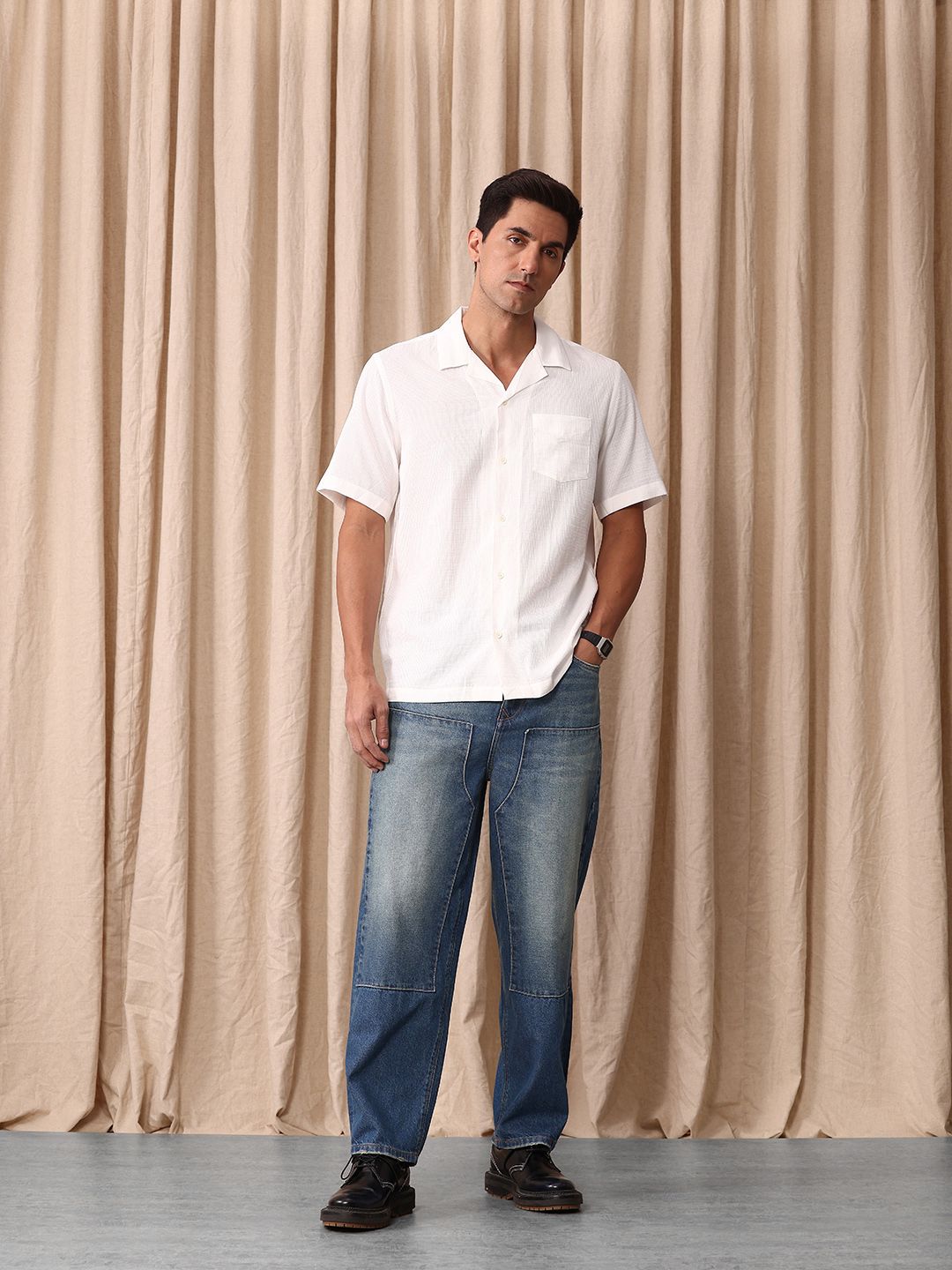 Mr Bowerbird Men Pure Cotton Oversized Heavy Fade Jeans