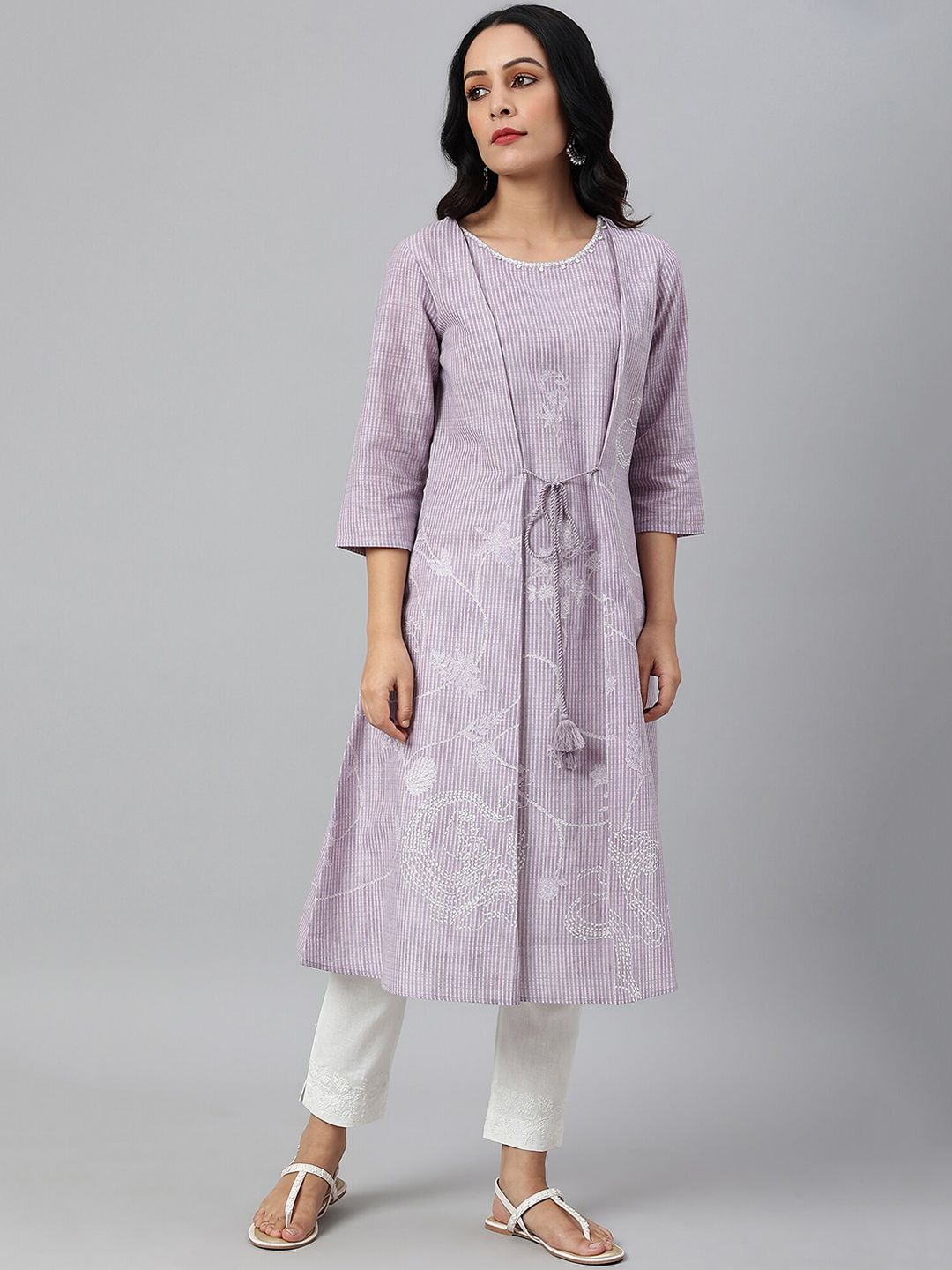 W Women Floral Print Cotton A-Line Kurta
