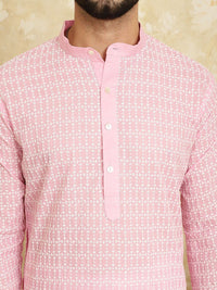 SOJANYA Floral Embroidered Band Collar Pastels Pure Cotton Straight Kurta