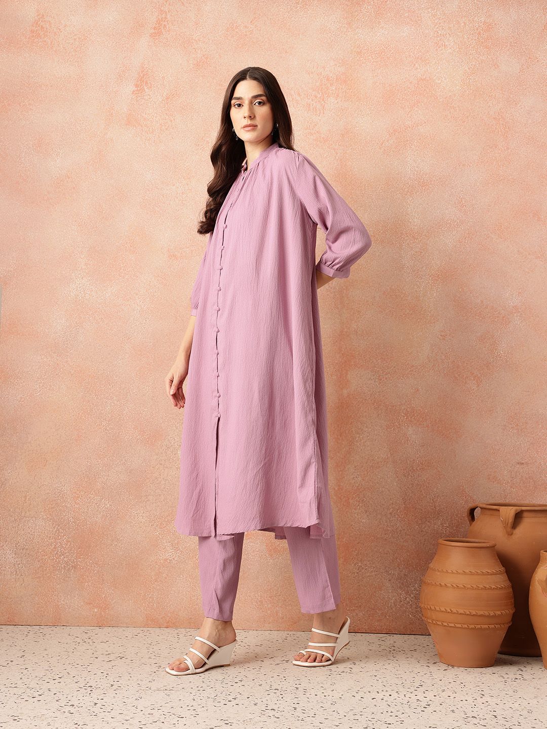 all about you Regular Crinkled Kurta with Trousers