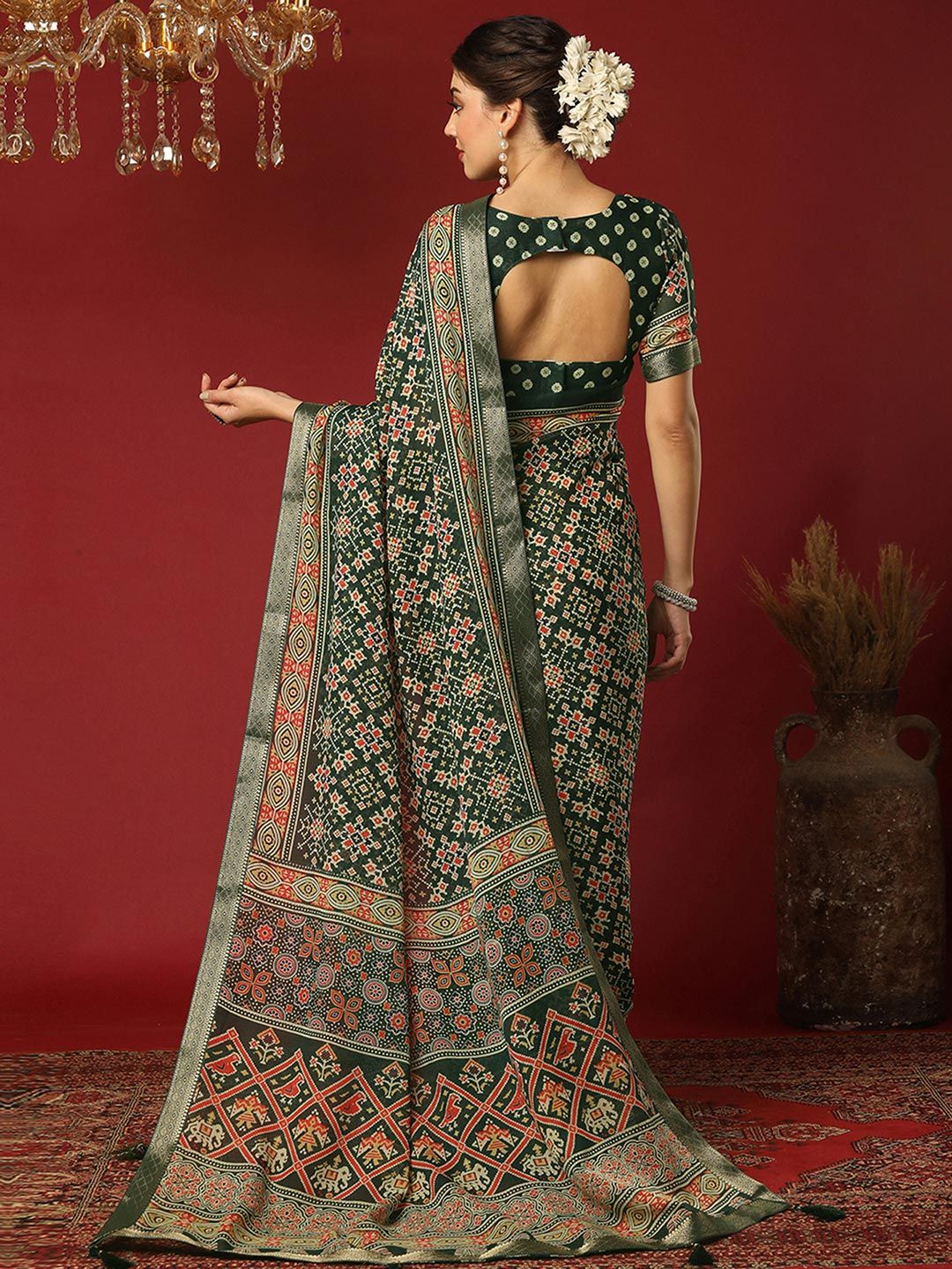 KALINI Ethnic Motifs Pure Georgette Patola Saree
