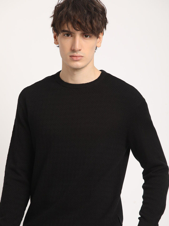 THE BEAR HOUSE Men Self Design Relaxed Fit cotton Crew Neck Solid T-shirt