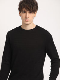 THE BEAR HOUSE Men Self Design Relaxed Fit cotton Crew Neck Solid T-shirt