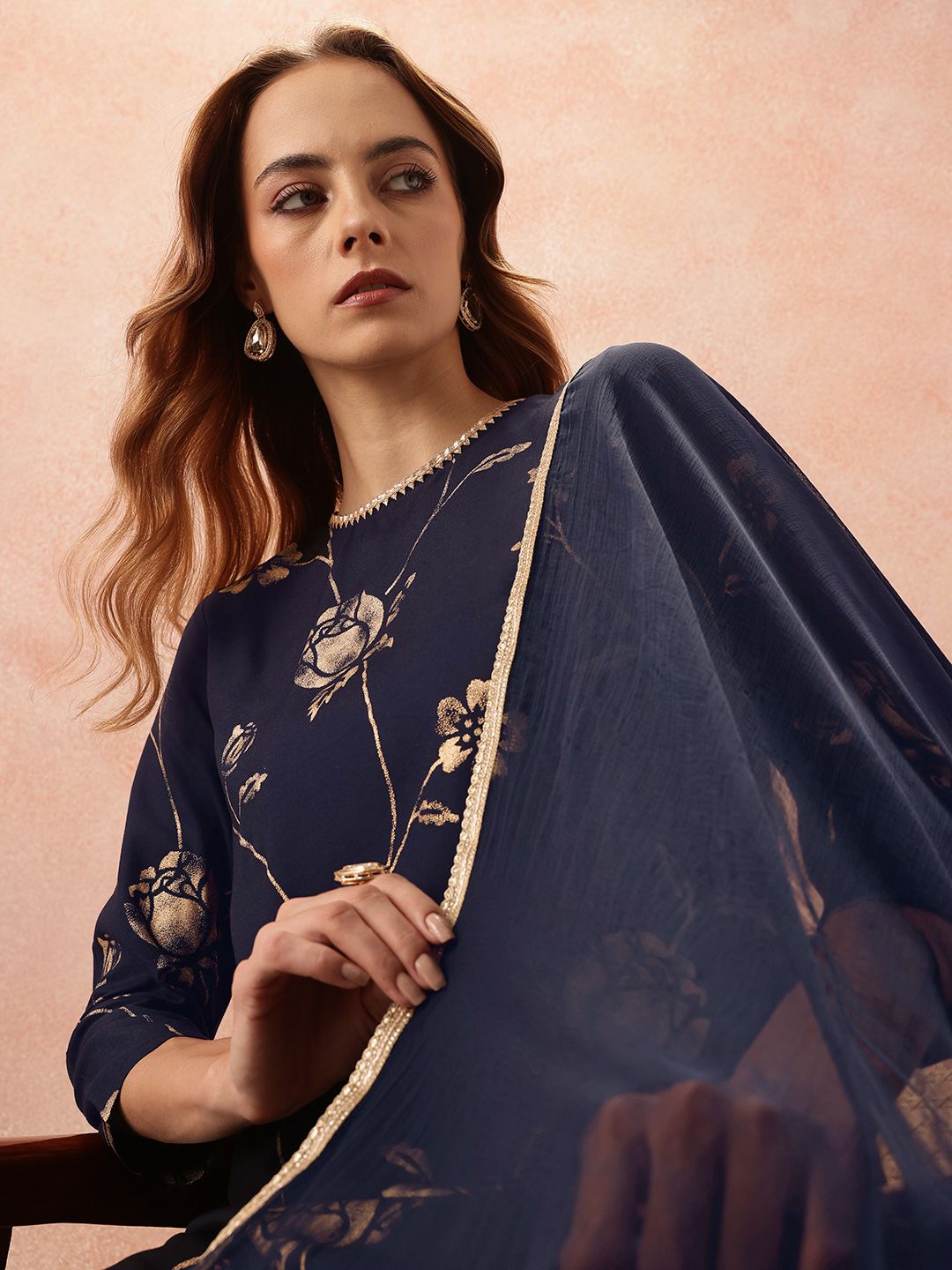 all about you Women Floral Printed Regular Gotta Patti Kurta with Trousers & With Dupatta