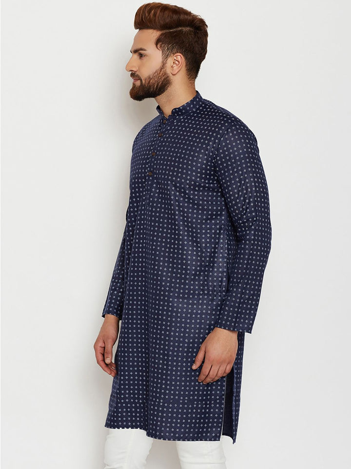 SOJANYA Lelaki Navy Blue & Off-White Printed Straight Kurta