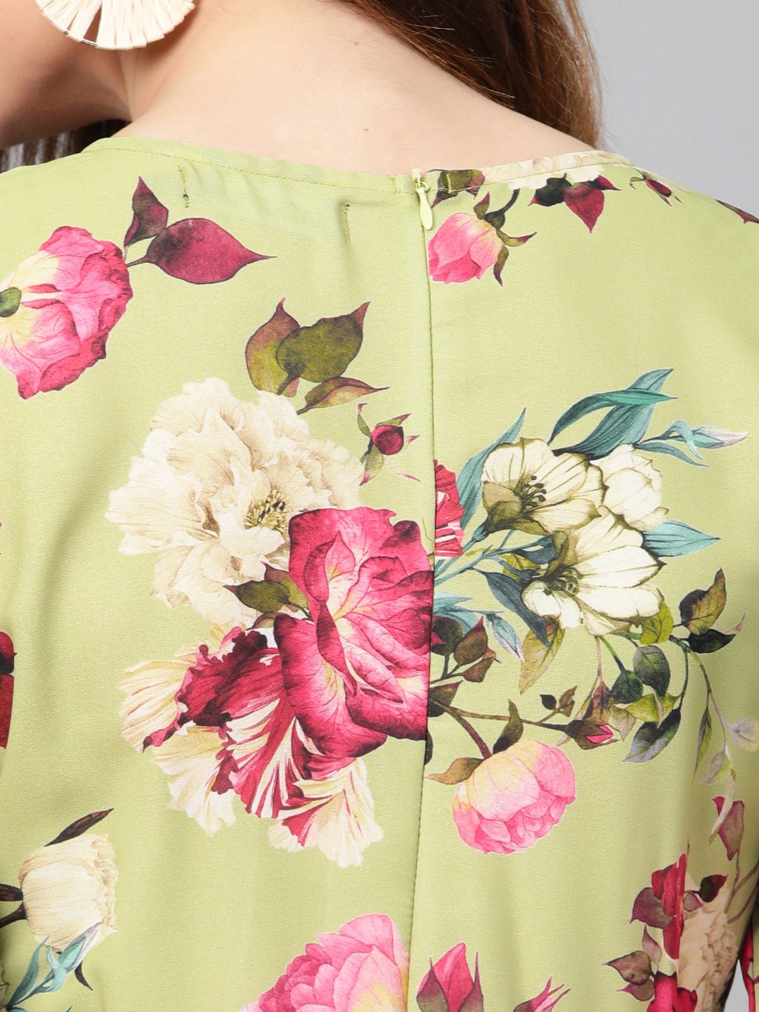 SASSAFRAS Lime Green & Pink Floral Printed Maxi Dress
