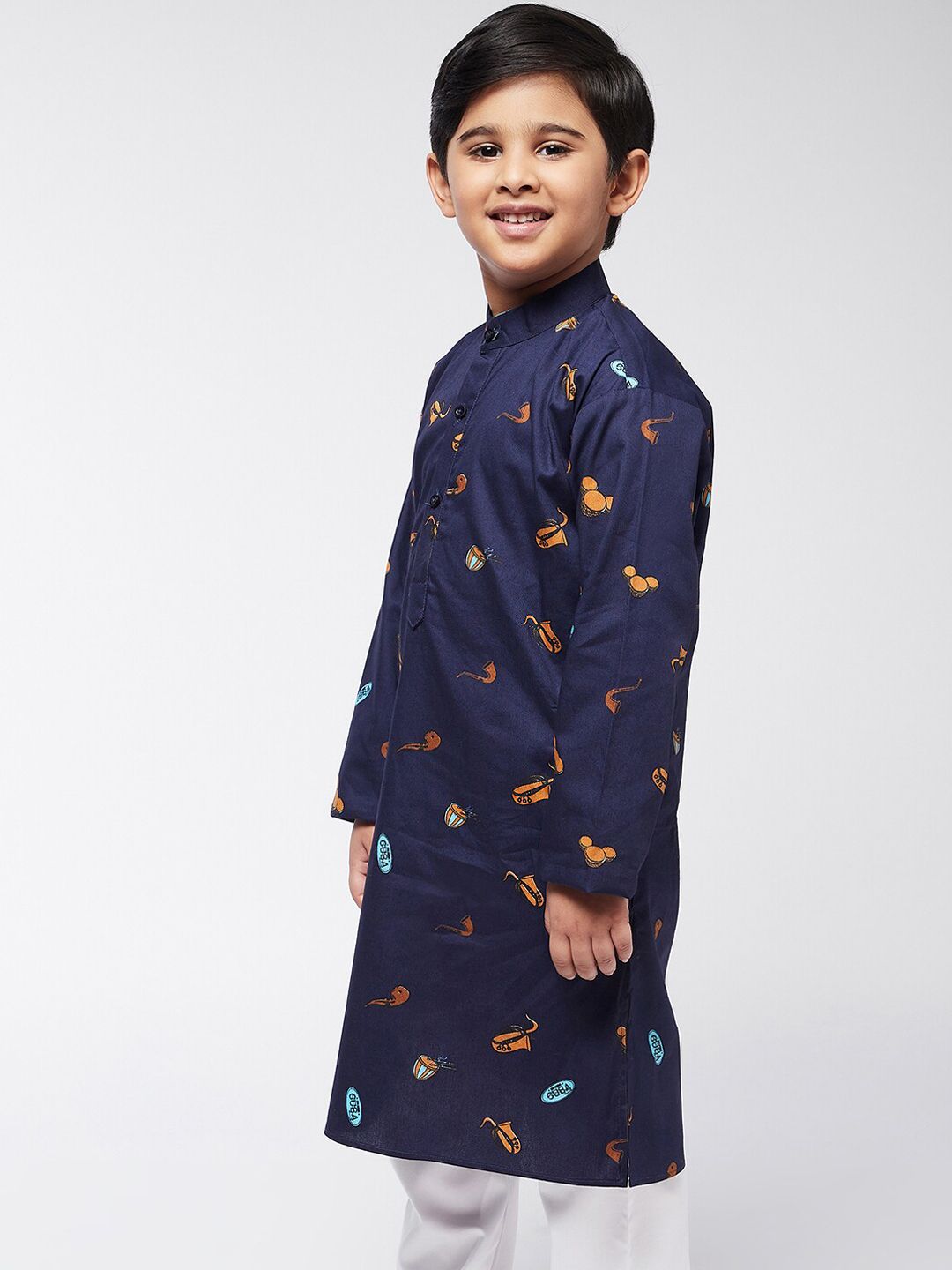 SOJANYA Boys Navy Blue Printed Kurta