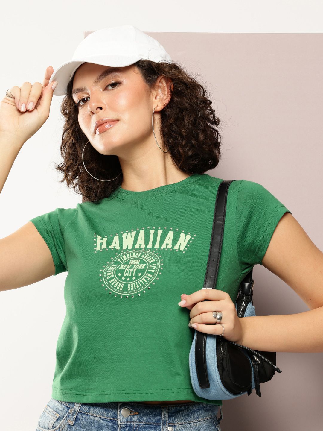 DILLINGER Women Regular Cropped Fit Printed Crew Neck Tshirt