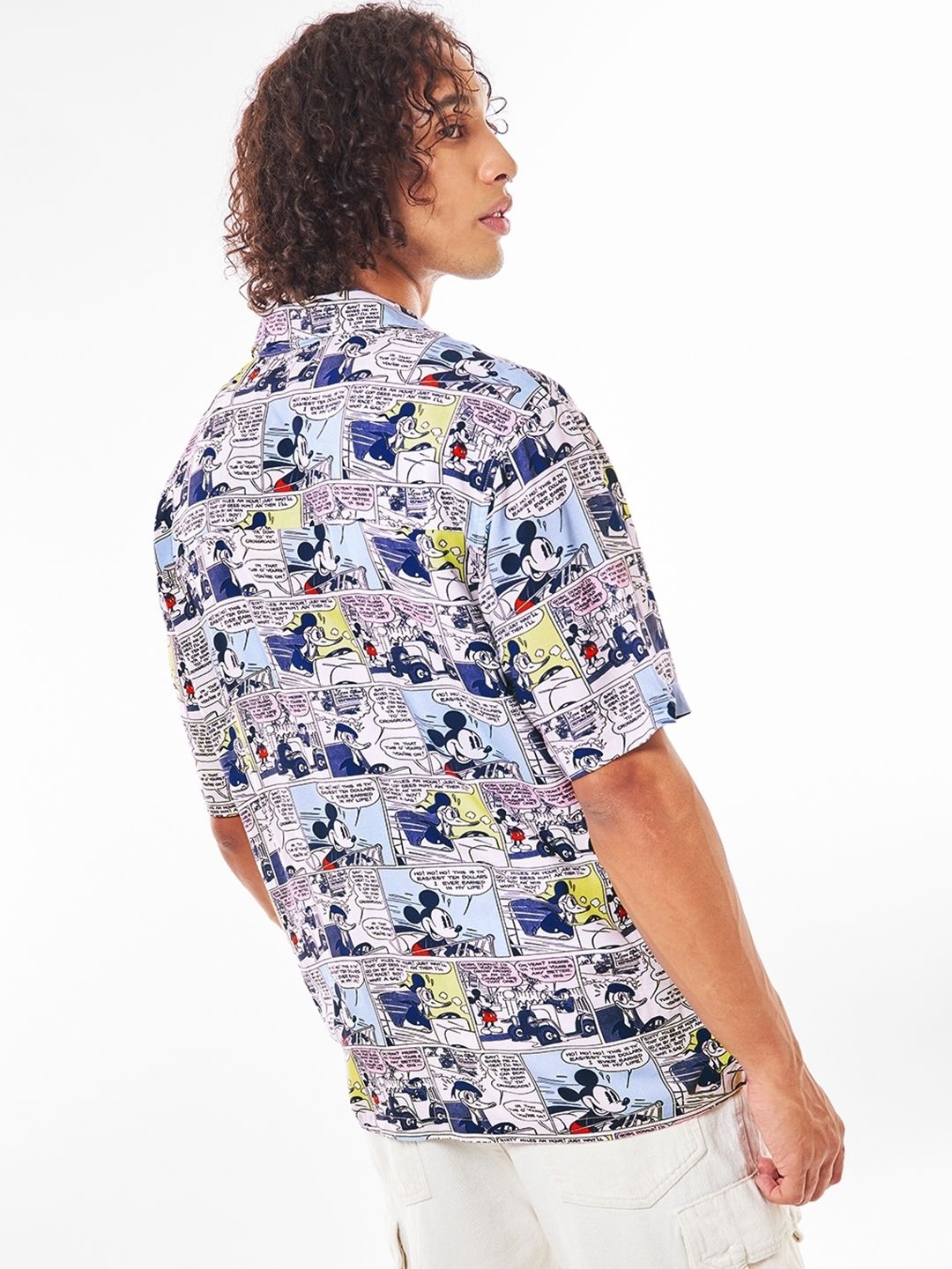 Bewakoof Mickey Mouse Graphic Printed Cuban Collar Oversized Shirt