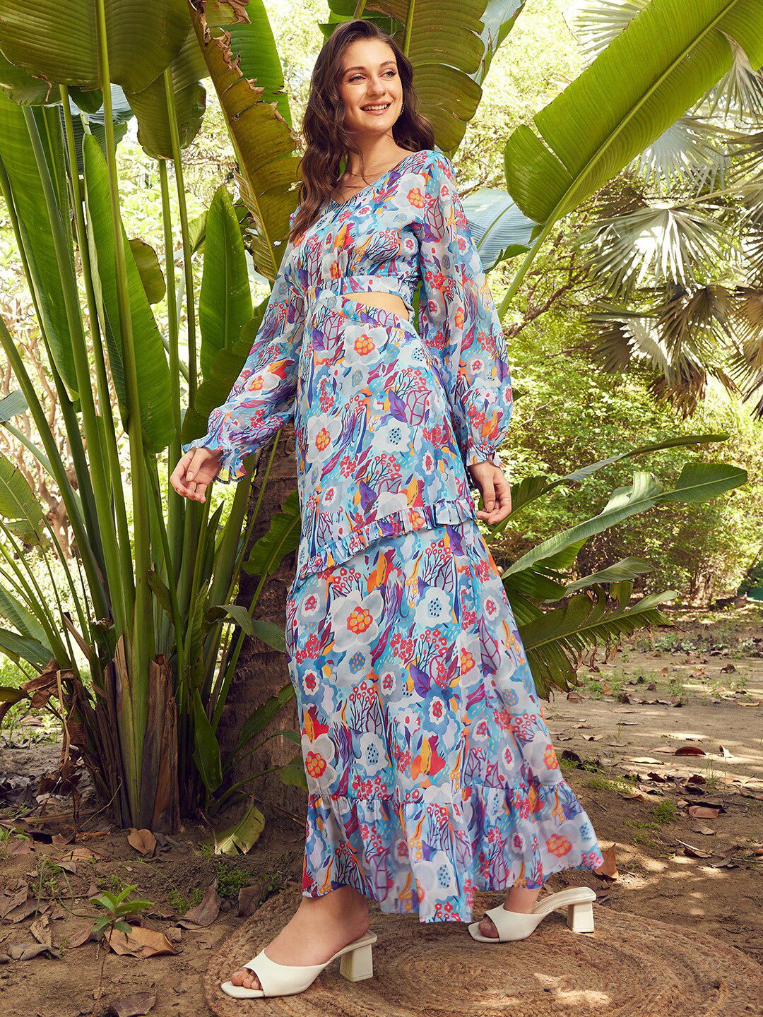 STREET 9 Blue & Orange Floral Printed Maxi Dress