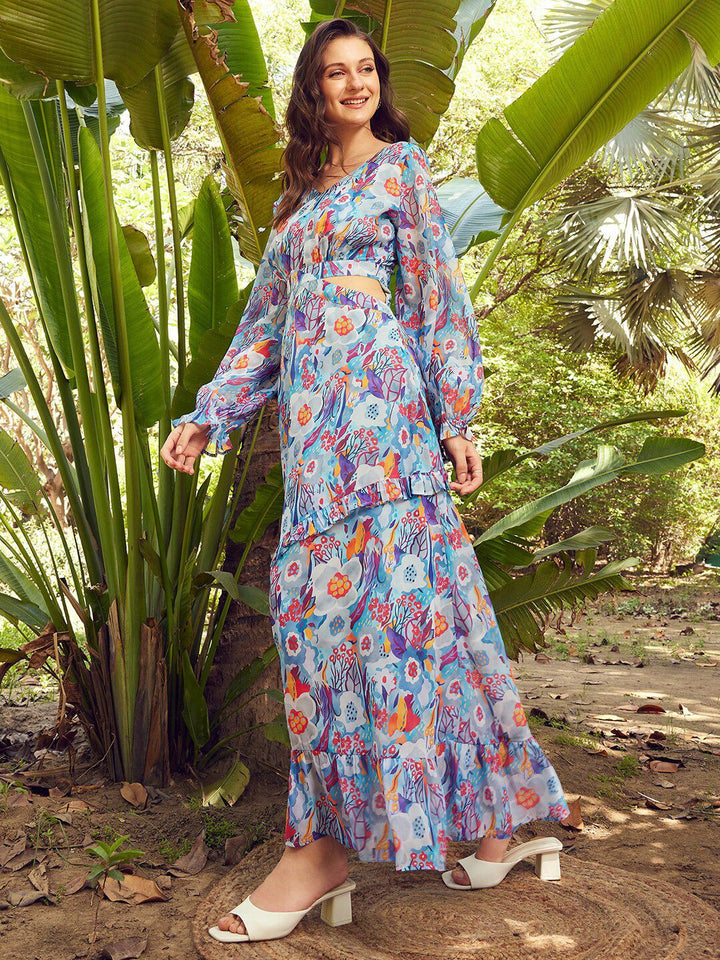 STREET 9 Blue & Orange Floral Printed Maxi Dress