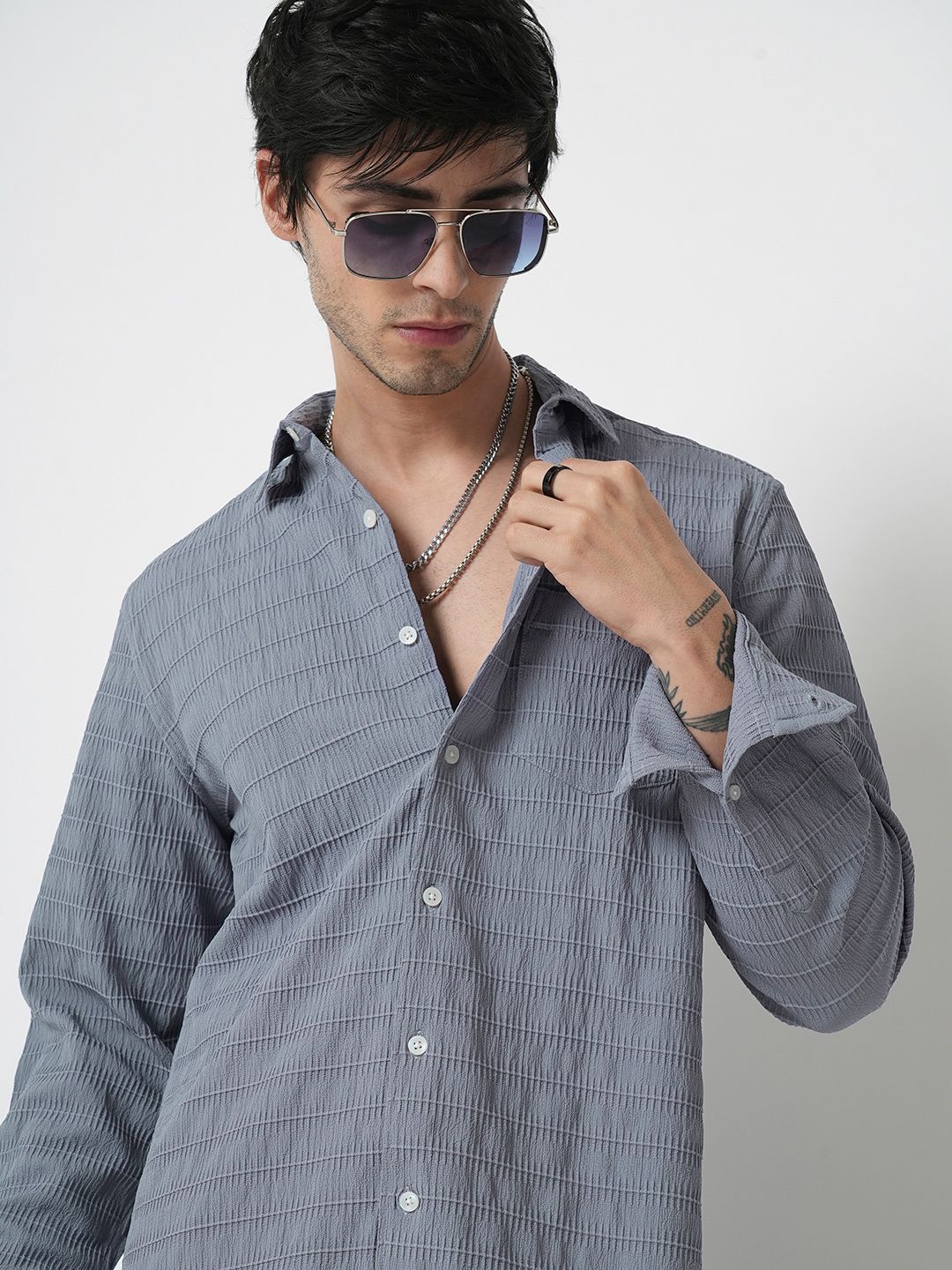 VASTRADO Men Classic Fit Spread Collar Textured Casual Shirt