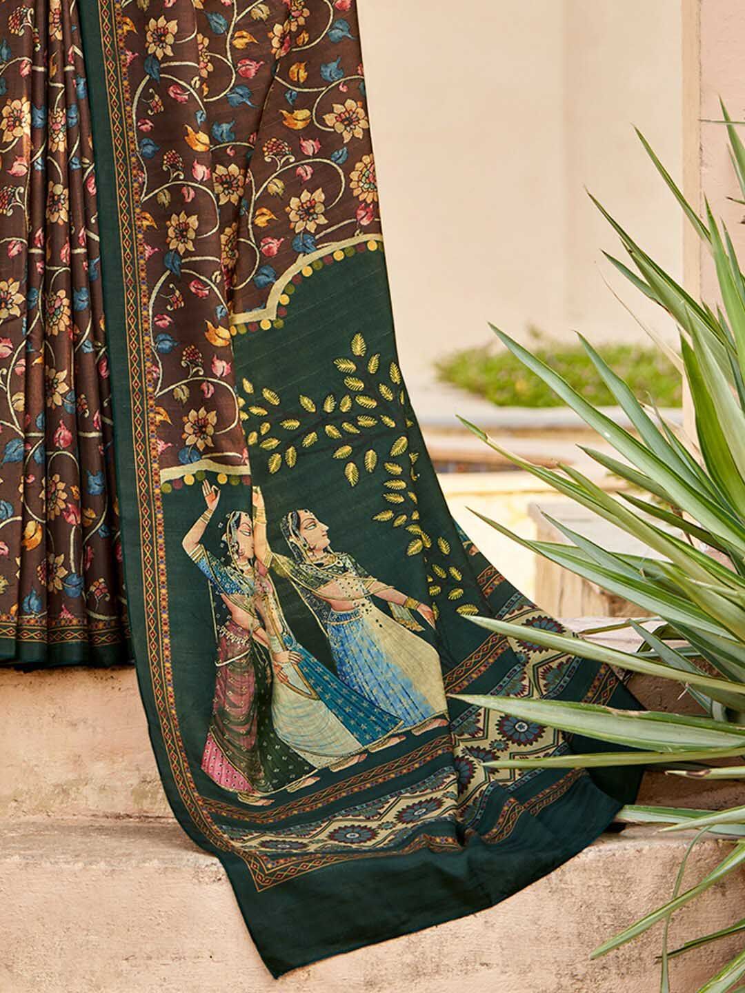 Saree mall Brown Kalamkari Printed Baluchari Saree