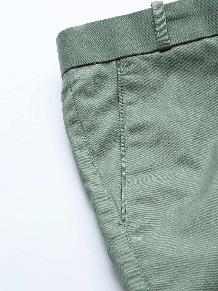 DENNISON Men Green Smart Tapered Fit Easy Wash Trousers