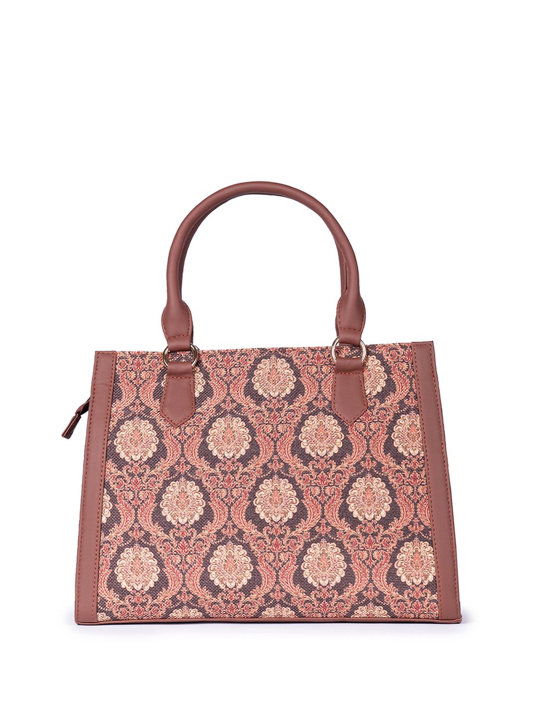 ZOUK Ethnic Motifs Printed Structured Jute Handheld Bag