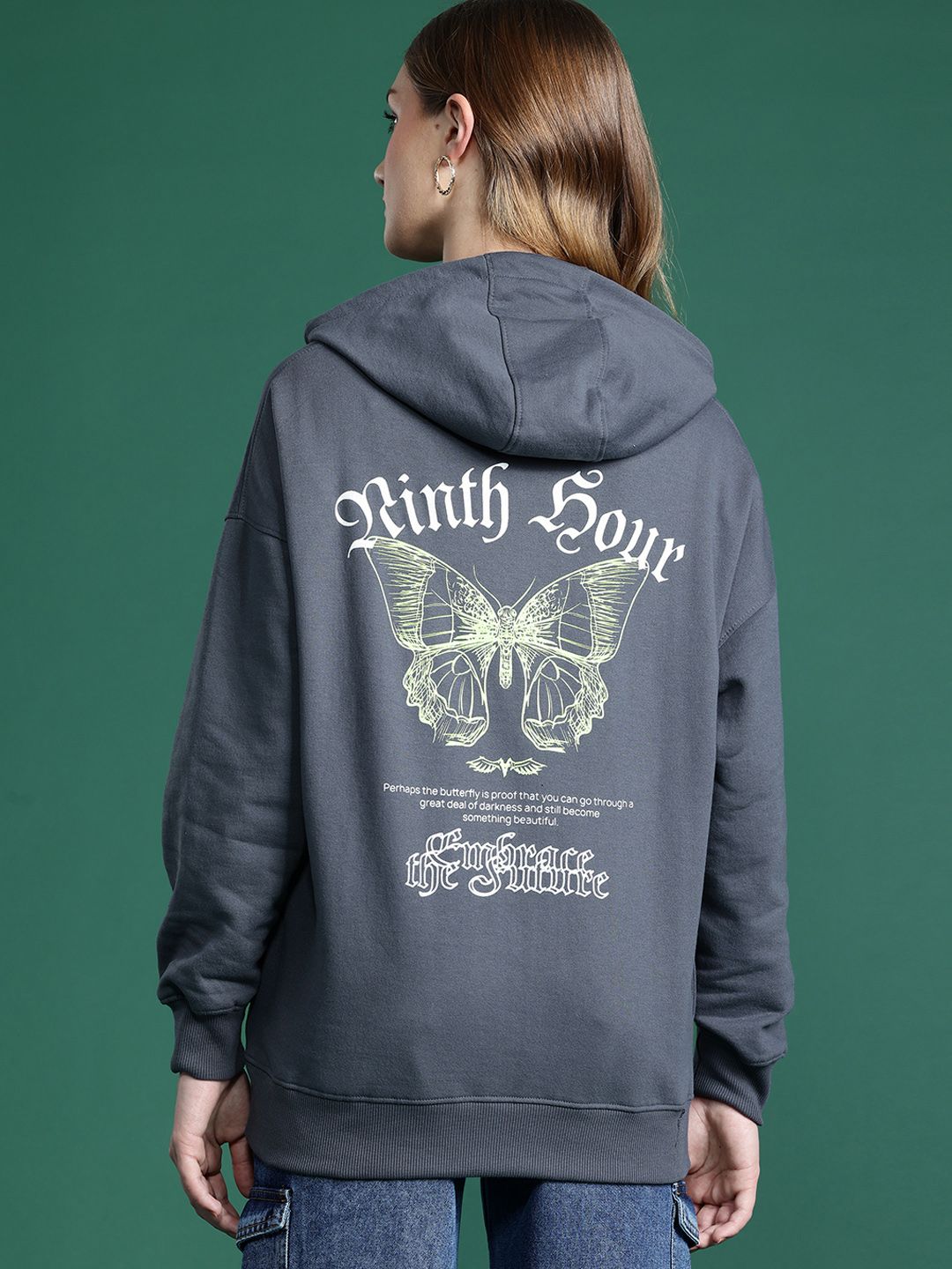 DressBerry Women Printed Hooded Longline Sweatshirt