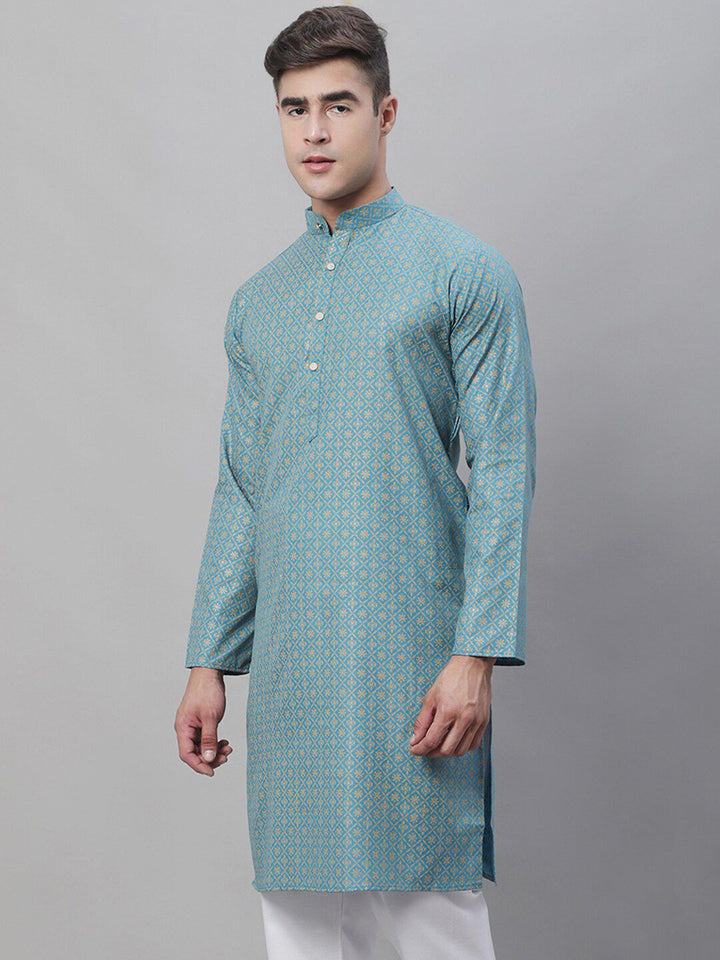 SOJANYA Floral Printed Mandarin Collar Cotton Linen Kurta