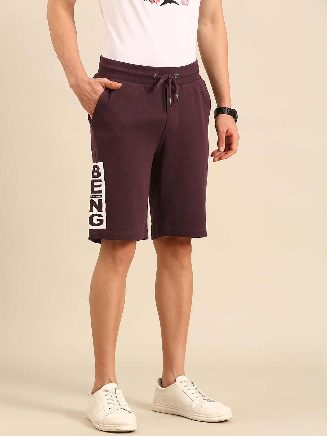 Being Human Men Pure Cotton Brand Logo Printed Regular Shorts