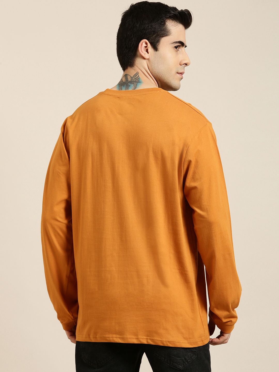 Difference of Opinion Men Tan Brown Printed Pure Cotton Loose Longline T-shirt