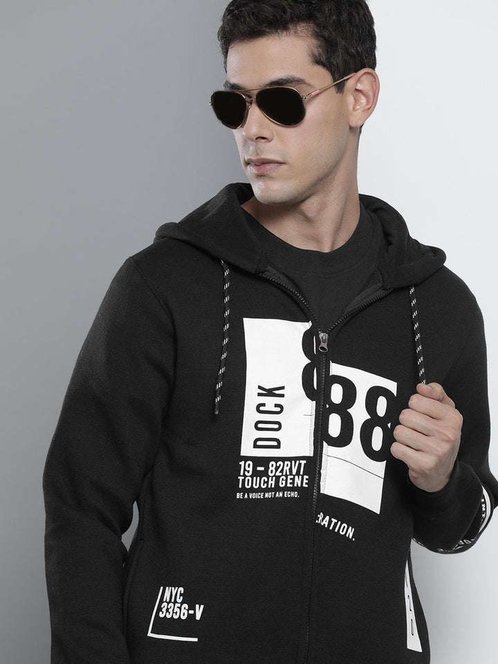 The Indian Garage Co Men Black Hooded Sweatshirt