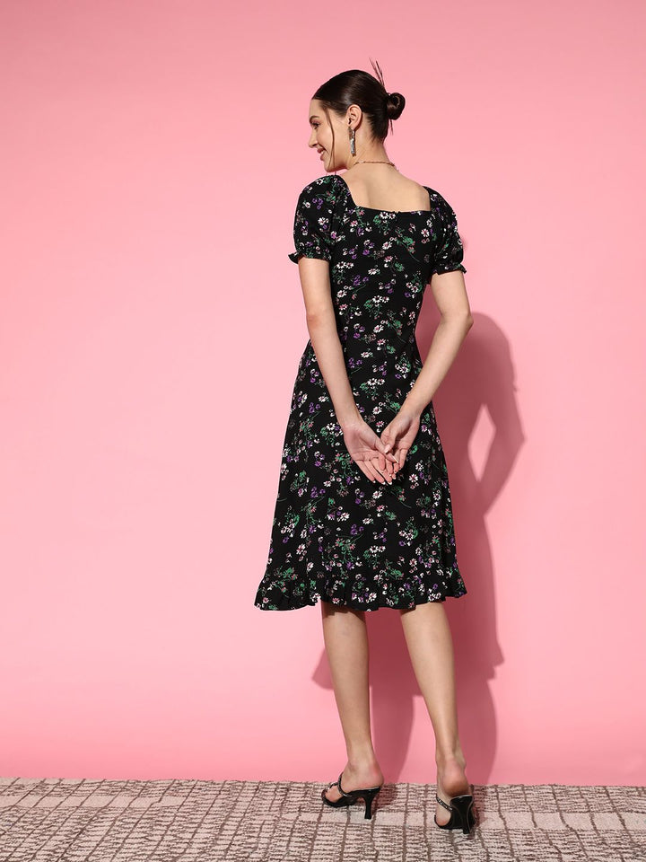 Berrylush Floral Crepe A-Line Midi Dress