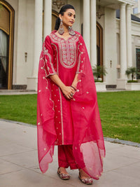 Indo Era Women Ethnic Motifs Embroidered Panelled Kurta with Trousers & With Dupatta