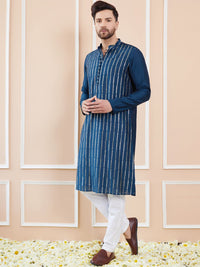 See Designs Striped Mandarin Collar Chanderi A-Line Kurta