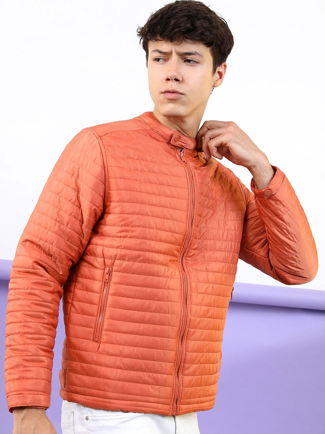 HIGHLANDER Men Rust Striped Padded Jacket
