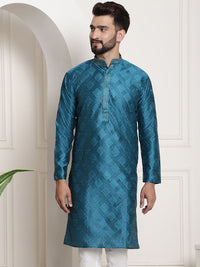 SOJANYA Ethnic Motifs Printed Mandarin Collar Thread Work Silk Cotton Kurta
