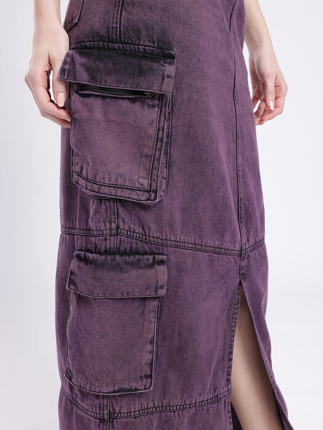 DressBerry Women Urban Savvy Cargo Style Front Slit Straight Maxi Skirt