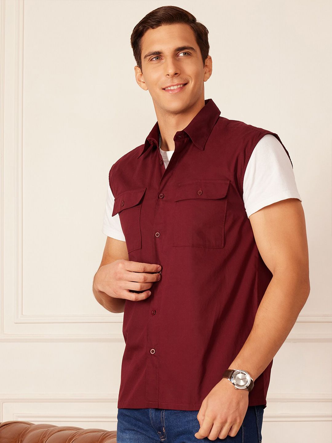 DENNISON Smart Sleeveless Cotton Casual Shirt