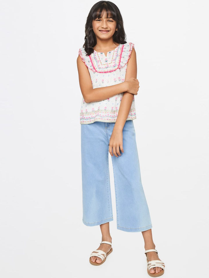 Global Desi Girls Blue Solid Culottes Trousers