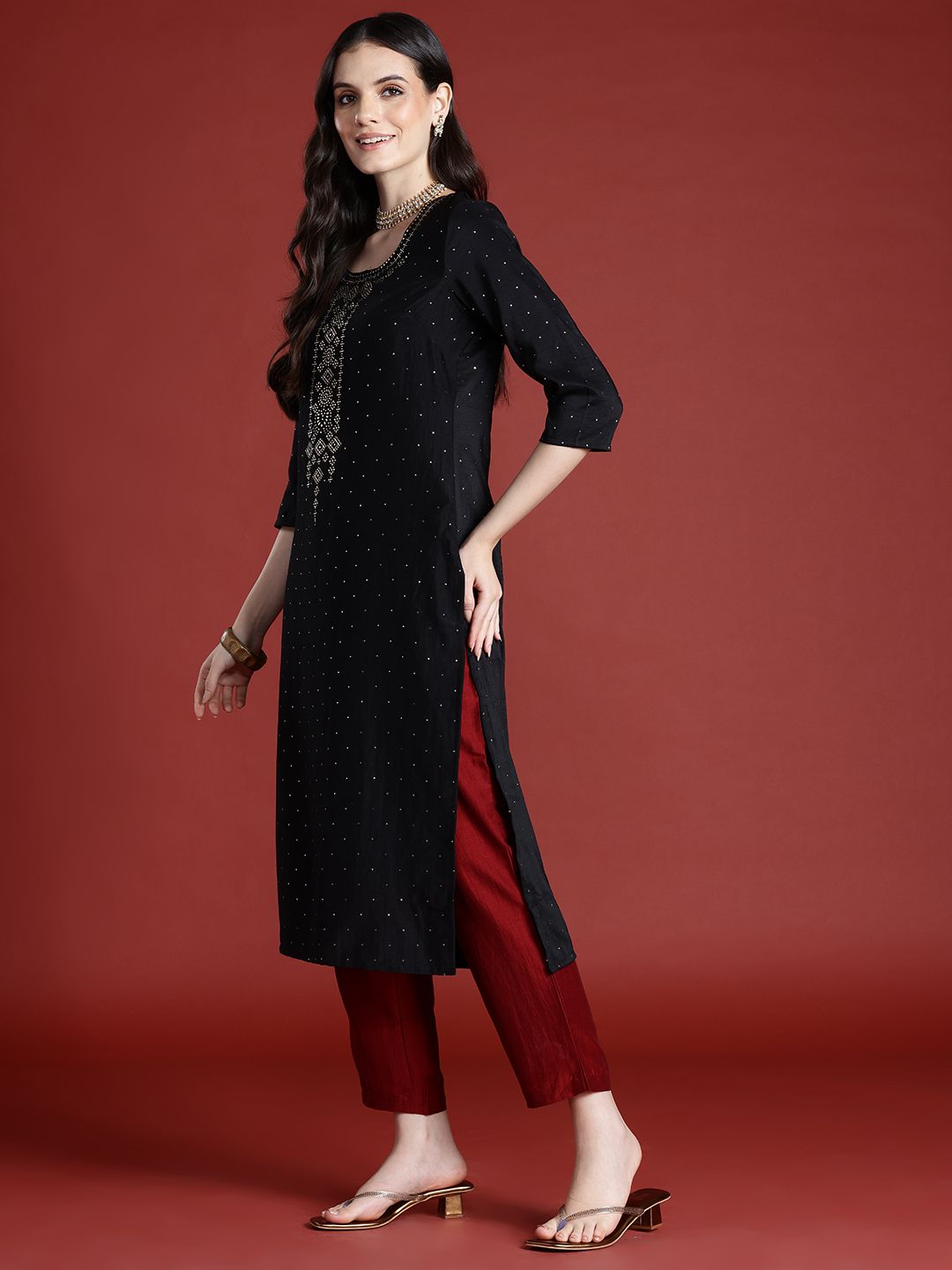 Anouk Mukaish Detailed Kurta with Trousers & Dupatta