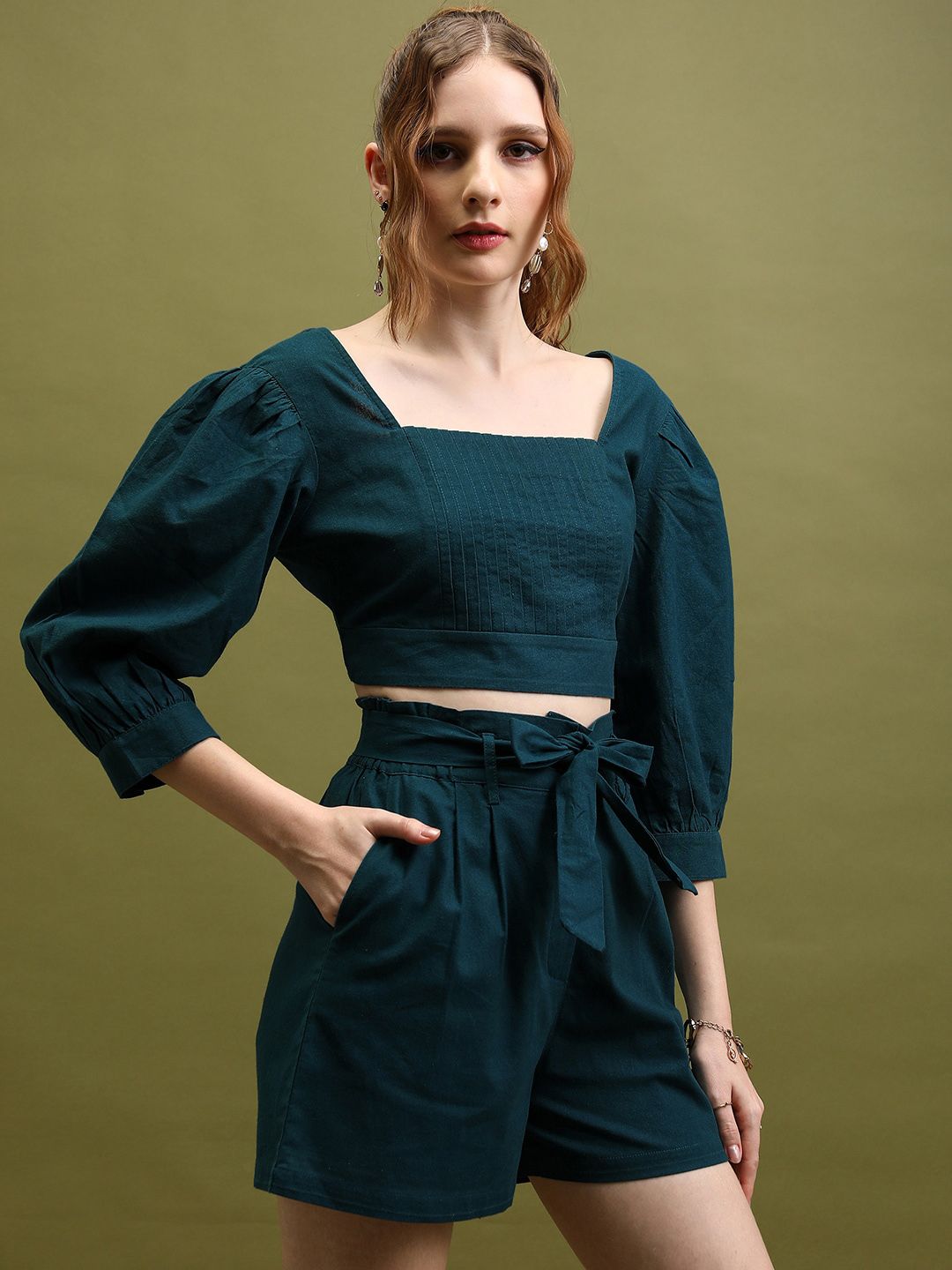 Tokyo Talkies Teal Pure Cotton Top With Short Co-Ords