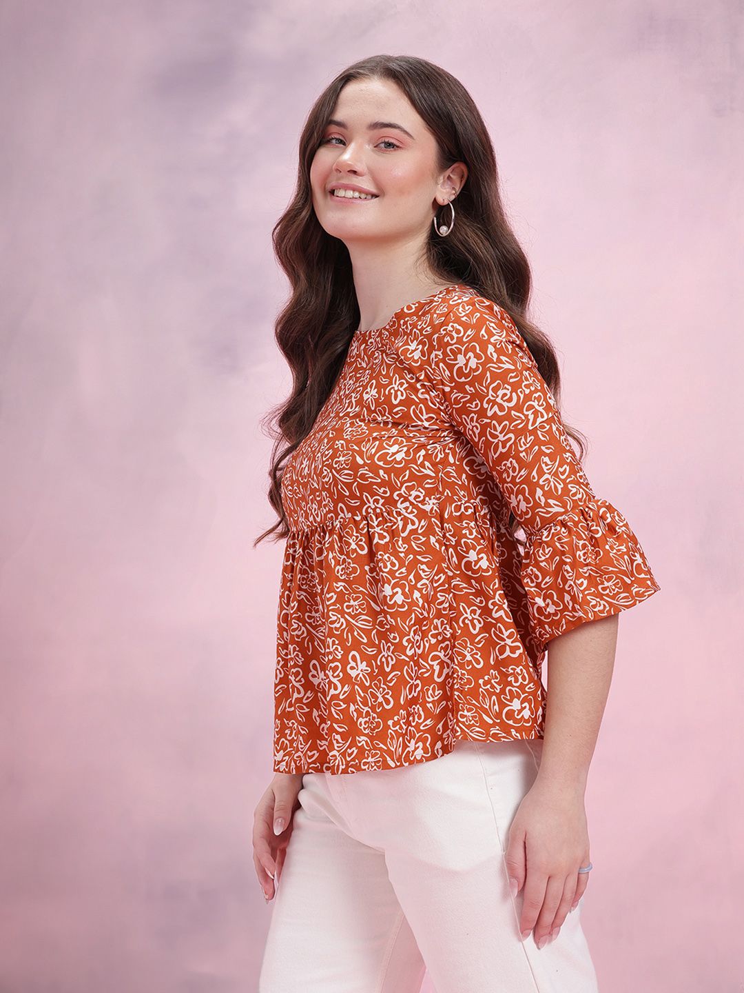 DressBerry Floral Print Bell Sleeve Empire Top