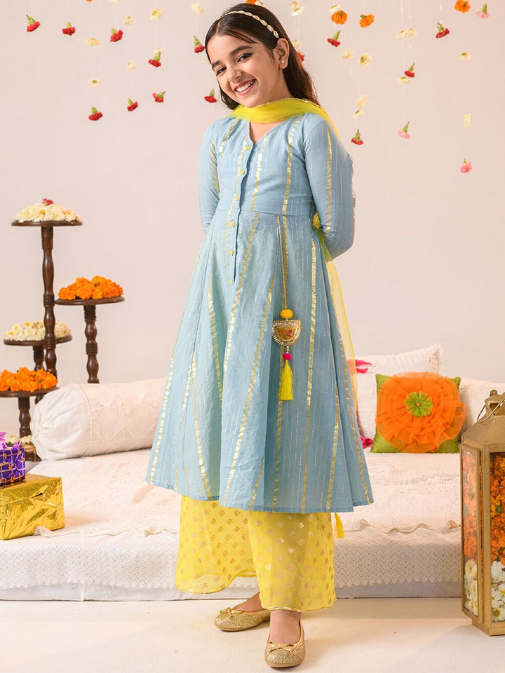 pspeaches Girls Printed Regular Pure Cotton Kurta with Pyjamas & Dupatta