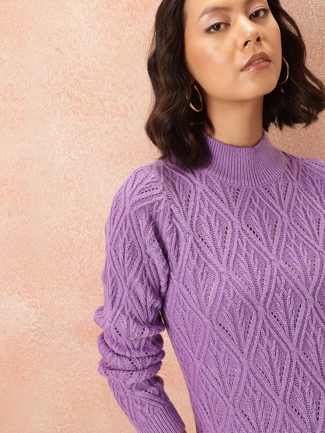 all about you Cable Knit Pure Acrylic Longline Pullover