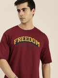 DILLINGER Men Maroon & Yellow Typography Printed Drop-Shoulder Sleeves Pure Cotton Oversized  T-shirt