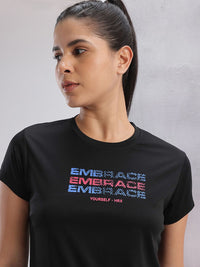 HRX by Hrithik Roshan Women Twin Collection Typography Printed Rapid-Dry Training T-shirt